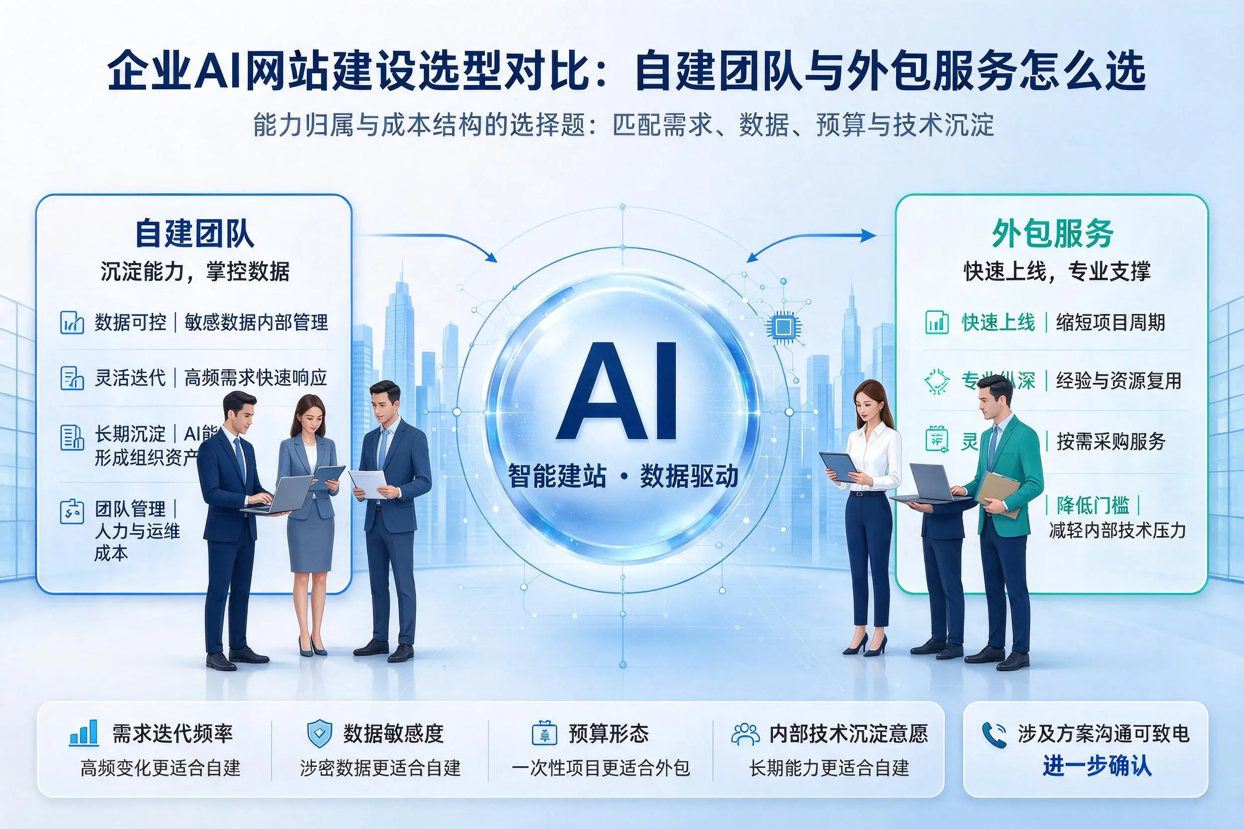 湘潭企业AI网站建设选型对比：自建团队与外包服务怎么选